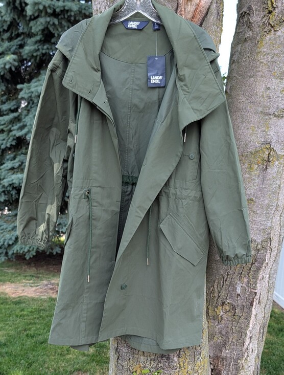 Lands' End Jackets & Blazers - Lands End Women Army Green Hooded Trench Chore Coat Jacket Size Large NWT Roomy